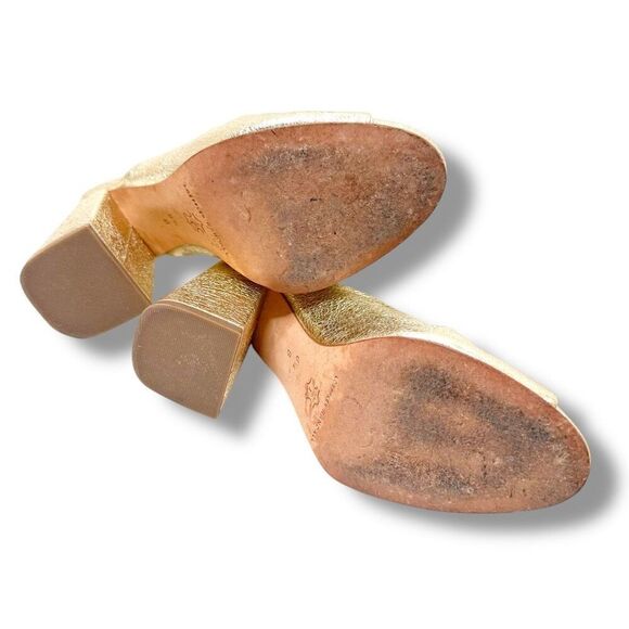 Loeffler Randall Women's Laurel Leather Flared Block Heel Gold Slide Sandals 6.5 - Picture 9 of 12